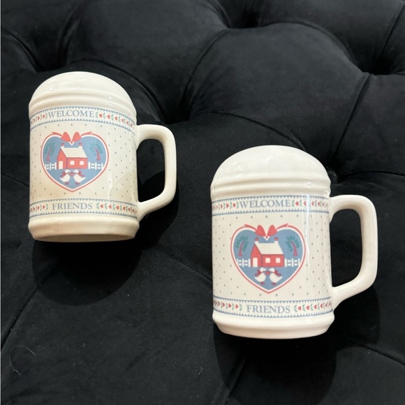 VTG Ceramic Salt & Pepper Shakers Welcome Friends Hearts & Geese Cottagecore EUC - Picture 1 of 10